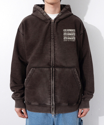 OC Slogan Washed Zip-up hoodie (Black)