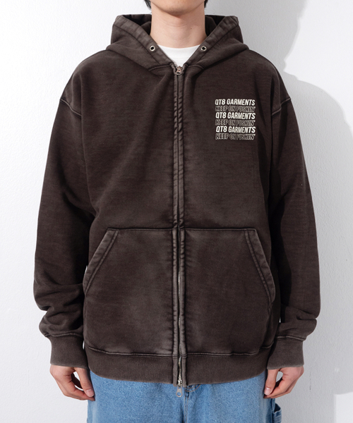 QT8 GARMENTS(キューティーエイトガーメント)の「OC Slogan Washed Zip-up hoodie (Black)(パーカー・レディース・その他・MEDIUM/LARGE/X-LARGE)」の1枚目の写真