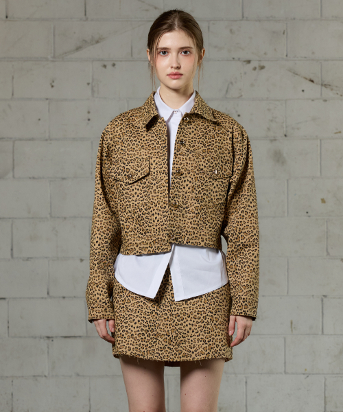 LEOPARD TRUCKER JACKET / BEIGE