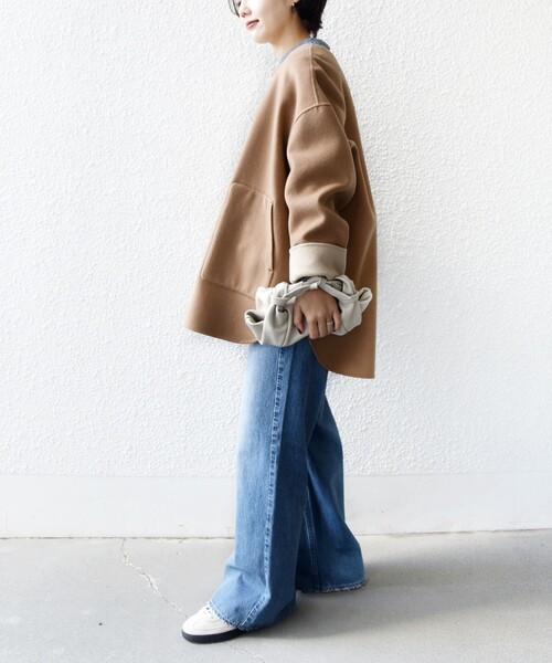 SHIPS（シップス）の「セミ 梳毛 配色 リバー ノーカラー コート（ノーカラーコート・レディース・キャメル/グレー・36/38）」の22枚目の写真