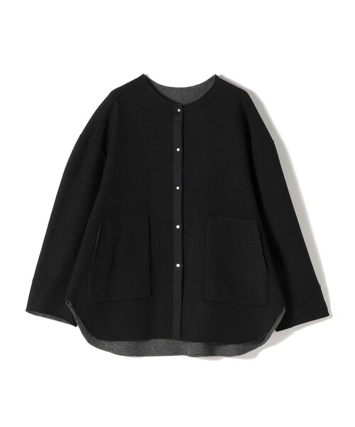 SHIPS（シップス）の「セミ 梳毛 配色 リバー ノーカラー コート（ノーカラーコート・レディース・キャメル/グレー・36/38）」の19枚目の写真