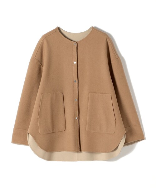 SHIPS（シップス）の「セミ 梳毛 配色 リバー ノーカラー コート（ノーカラーコート・レディース・キャメル/グレー・36/38）」の17枚目の写真