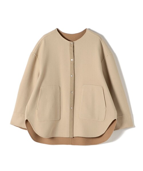 SHIPS（シップス）の「セミ 梳毛 配色 リバー ノーカラー コート（ノーカラーコート・レディース・キャメル/グレー・36/38）」の15枚目の写真