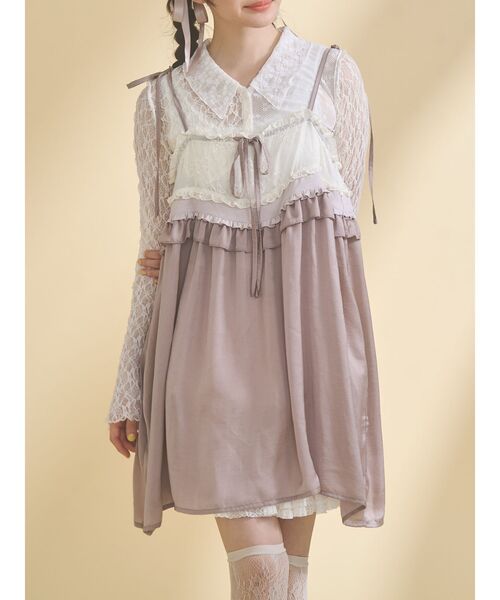 merry jenny(メリージェニー)の「サテンリボンキャミチュニック(その他トップス・レディース・ラベンダー/アイボリー・FREE)」の2枚目の写真