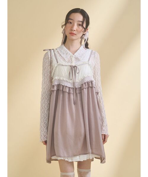 merry jenny(メリージェニー)の「サテンリボンキャミチュニック(その他トップス・レディース・ラベンダー/アイボリー・FREE)」の3枚目の写真