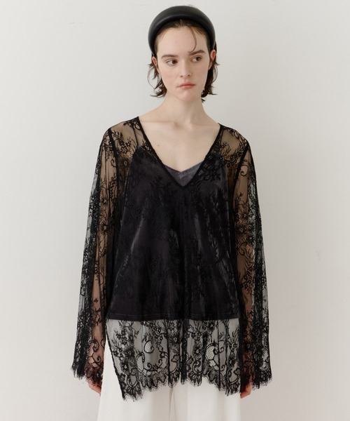 ✨即購入OK✨【新品】 ラベルエチュード　総レースVネックオーバー　黒 2WAY総レースVネックオーバーTOPS（シャツ/ブラウス）｜LA BELLE ETUDE