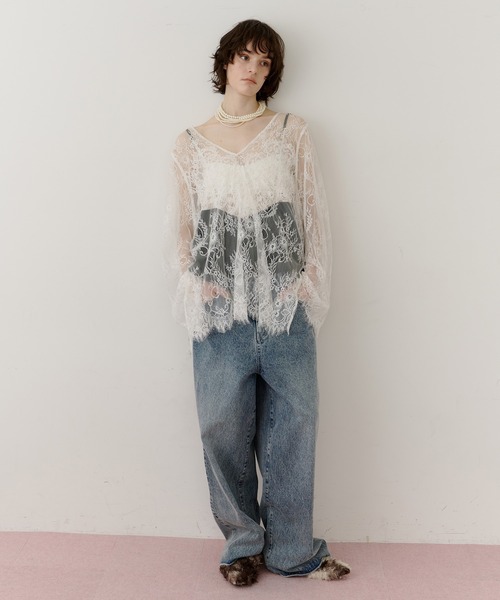 LA BELLE ETUDE（ラベルエチュード）の「2WAY総レースVネックオーバーTOPS（シャツ/ブラウス・レディース・ホワイト/ライトグリーン/ライトブルー/ブラック・FREE）」の8枚目の写真