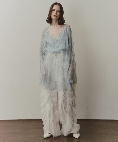 LA BELLE ETUDE（ラベルエチュード）の「2WAY総レースVネックオーバーTOPS（シャツ/ブラウス・レディース・ホワイト/ライトグリーン/ライトブルー/ブラック・FREE）」の7枚目の写真