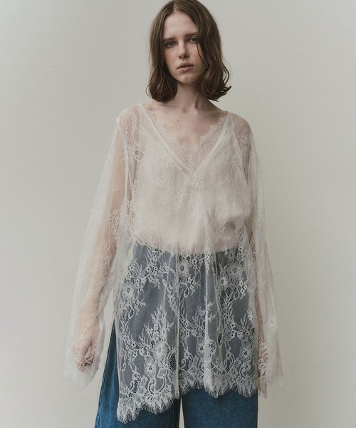 LA BELLE ETUDE（ラベルエチュード）の「2WAY総レースVネックオーバーTOPS（シャツ/ブラウス・レディース・ホワイト/ライトグリーン/ライトブルー/ブラック・FREE）」の10枚目の写真