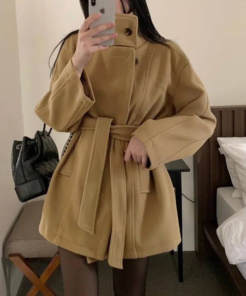 ウールライク2wayカラーミドル丈コート（その他アウター）｜Doula