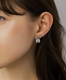 【LA MUE】シルバー925ポスト リボン×ビジュードロップピアス