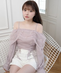 LIPSERVICE（リップサービス）の「チュールギャザーオフショルトップス（Tシャツ/カットソー）」