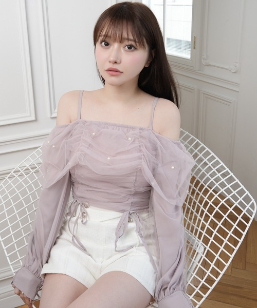 LIPSERVICE（リップサービス）の「チュールギャザーオフショルトップス（Tシャツ/カットソー・レディース・ホワイト/イエロー/ピンク・FREE）」の3枚目の写真