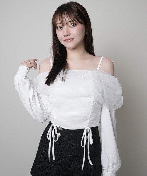 LIPSERVICE（リップサービス）の「チュールギャザーオフショルトップス（Tシャツ/カットソー・レディース・ホワイト/イエロー/ピンク・FREE）」の4枚目の写真