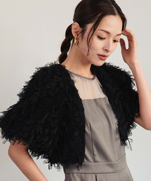 girl（ガール）の「シャギー ボリュームスリーブ ショート丈ボレロ 結婚式 ワンピース パーティードレス オケージョンドレス お呼ばれ 二次会 成人式 同窓会《着用動画あり》（カーディガン/ボレロ・レディース・ブラック/ベージュ・FREE）」の11枚目の写真