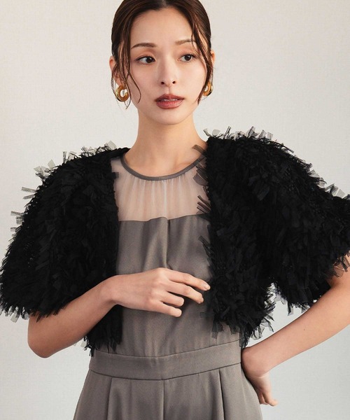 girl（ガール）の「シャギー ボリュームスリーブ ショート丈ボレロ 結婚式 ワンピース パーティードレス オケージョンドレス お呼ばれ 二次会 成人式 同窓会《着用動画あり》（カーディガン/ボレロ・レディース・ブラック/ベージュ・FREE）」の12枚目の写真