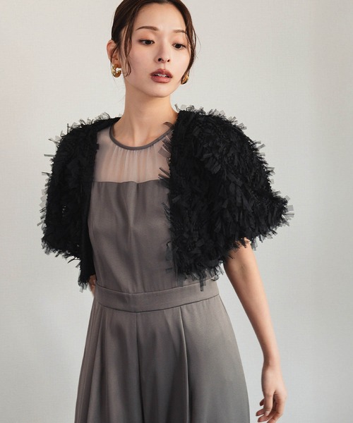 girl（ガール）の「シャギー ボリュームスリーブ ショート丈ボレロ 結婚式 ワンピース パーティードレス オケージョンドレス お呼ばれ 二次会 成人式 同窓会《着用動画あり》（カーディガン/ボレロ・レディース・ブラック/ベージュ・FREE）」の13枚目の写真