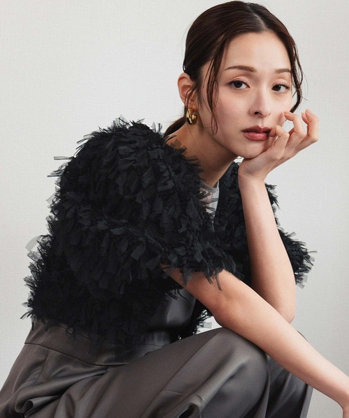 girl（ガール）の「シャギー ボリュームスリーブ ショート丈ボレロ 結婚式 ワンピース パーティードレス オケージョンドレス お呼ばれ 二次会 成人式 同窓会《着用動画あり》（カーディガン/ボレロ・レディース・ブラック/ベージュ・FREE）」の16枚目の写真