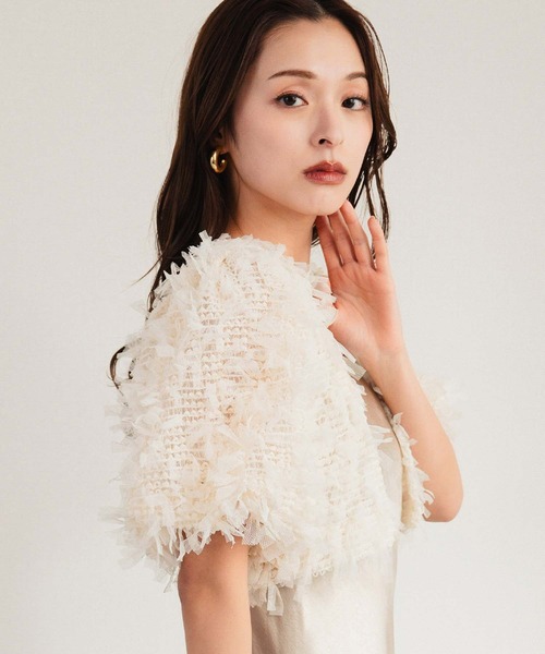 girl（ガール）の「シャギー ボリュームスリーブ ショート丈ボレロ 結婚式 ワンピース パーティードレス オケージョンドレス お呼ばれ 二次会 成人式 同窓会《着用動画あり》（カーディガン/ボレロ・レディース・ブラック/ベージュ・FREE）」の3枚目の写真