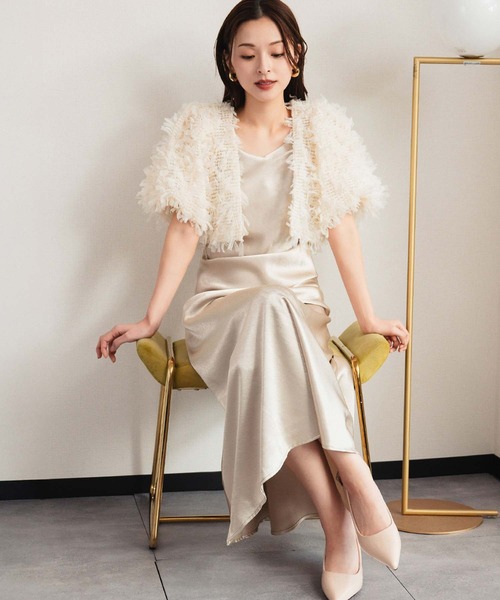 girl（ガール）の「シャギー ボリュームスリーブ ショート丈ボレロ 結婚式 ワンピース パーティードレス オケージョンドレス お呼ばれ 二次会 成人式 同窓会《着用動画あり》（カーディガン/ボレロ・レディース・ブラック/ベージュ・FREE）」の6枚目の写真