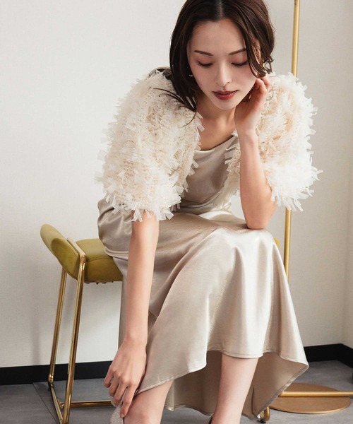 girl（ガール）の「シャギー ボリュームスリーブ ショート丈ボレロ 結婚式 ワンピース パーティードレス オケージョンドレス お呼ばれ 二次会 成人式 同窓会《着用動画あり》（カーディガン/ボレロ・レディース・ブラック/ベージュ・FREE）」の7枚目の写真