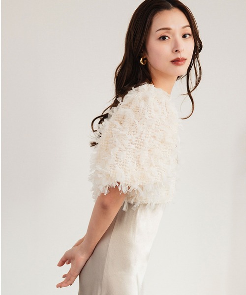 girl（ガール）の「シャギー ボリュームスリーブ ショート丈ボレロ 結婚式 ワンピース パーティードレス オケージョンドレス お呼ばれ 二次会 成人式 同窓会《着用動画あり》（カーディガン/ボレロ・レディース・ブラック/ベージュ・FREE）」の9枚目の写真