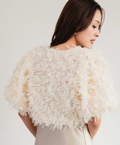 girl（ガール）の「シャギー ボリュームスリーブ ショート丈ボレロ 結婚式 ワンピース パーティードレス オケージョンドレス お呼ばれ 二次会 成人式 同窓会《着用動画あり》（カーディガン/ボレロ・レディース・ブラック/ベージュ・FREE）」の10枚目の写真