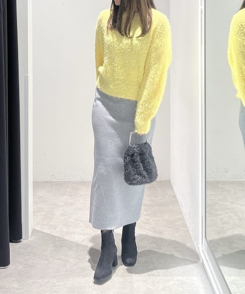 AZUL by moussy(アズールバイマウジー)の「【身長/骨格別着用画像あり】【セットアップ対応】スウェッターニットスカート 春服 秋服 冬服 ロングスカート タイトスカート(スカート・レディース・杢グレー/ライトピンク/ネイビー・FREE)」の6枚目の写真