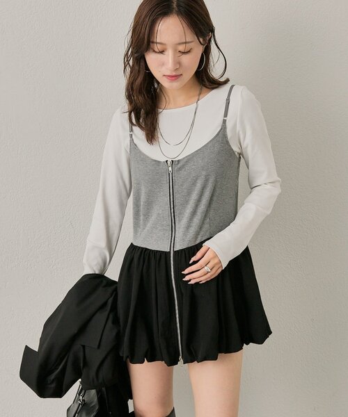 mline（エムライン）の「[mline]【前後2WAY】バルーンZIP キャミワンピ（ワンピース・レディース・ブラック/チャコールグレー・FREE）」の2枚目の写真