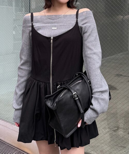 mline（エムライン）の「[mline]【前後2WAY】バルーンZIP キャミワンピ（ワンピース・レディース・ブラック/チャコールグレー・FREE）」の4枚目の写真