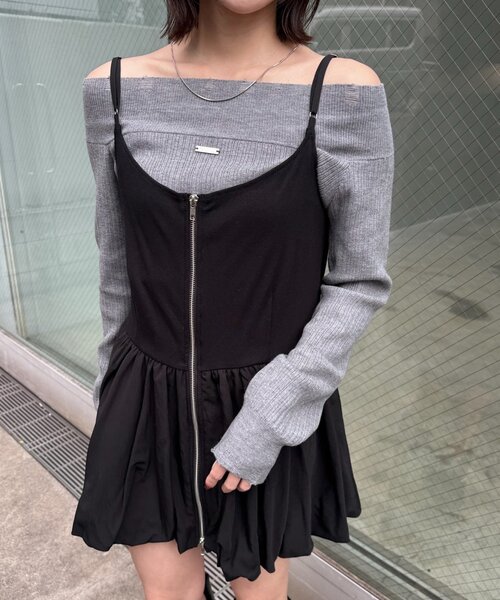 mline（エムライン）の「[mline]【前後2WAY】バルーンZIP キャミワンピ（ワンピース・レディース・ブラック/チャコールグレー・FREE）」の5枚目の写真