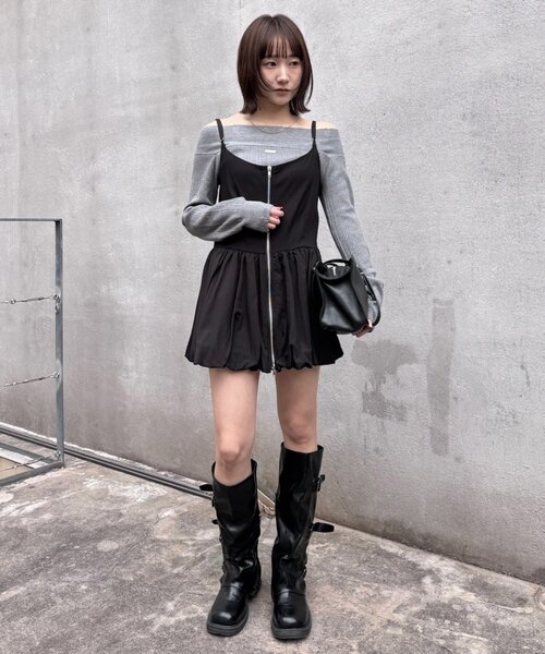 mline（エムライン）の「[mline]【前後2WAY】バルーンZIP キャミワンピ（ワンピース・レディース・ブラック/チャコールグレー・FREE）」の11枚目の写真