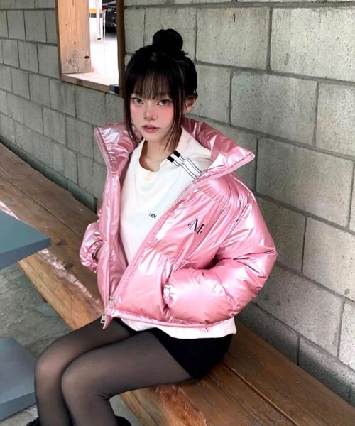 MUCENT(ムセント)の「フェイブハイネックグロシークロップパディング (3カラー)(ダウンジャケット/コート・レディース・PINK/グレー/ブラック・SMALL)」の17枚目の写真