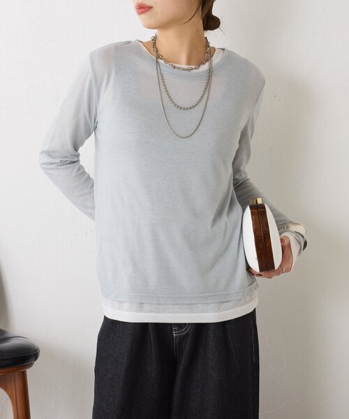 Jena espace merveilleux(ジェナ エスパスメルヴェイユ)の「【2点セット/春まで着れる】2セットシアーロンT(Tシャツ/カットソー・レディース・ブラック/ピンク/ライトグレー・FREE)」の3枚目の写真