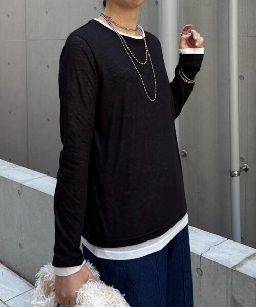 Jena espace merveilleux(ジェナ エスパスメルヴェイユ)の「【2点セット/春まで着れる】2セットシアーロンT(Tシャツ/カットソー・レディース・ブラック/ピンク/ライトグレー・FREE)」の7枚目の写真