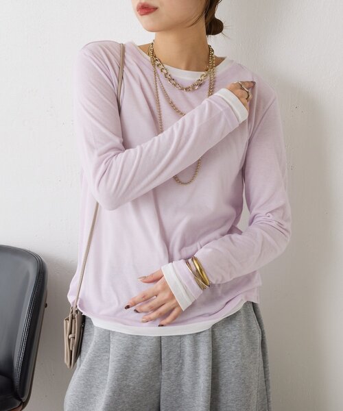 Jena espace merveilleux(ジェナ エスパスメルヴェイユ)の「【2点セット/春まで着れる】2セットシアーロンT(Tシャツ/カットソー・レディース・ブラック/ピンク/ライトグレー・FREE)」の19枚目の写真