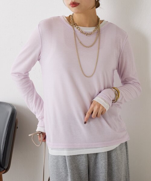 Jena espace merveilleux(ジェナ エスパスメルヴェイユ)の「【2点セット/春まで着れる】2セットシアーロンT(Tシャツ/カットソー・レディース・ブラック/ピンク/ライトグレー・FREE)」の22枚目の写真