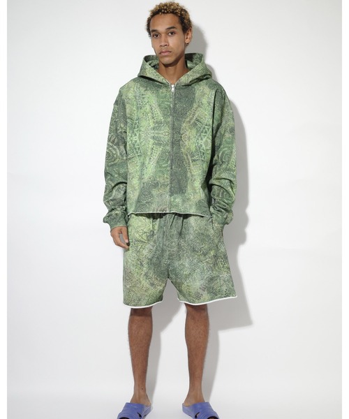 NISHIMOTO IS THE MOUTH(ニシモト イズ ザ マウス)の「WIDE SWEAT SHORTS | NISHIMOTO IS THE MOUTH(スウェットパンツ・メンズ・グリーン/カモフラージュ・L/XL/S/M)」の1枚目の写真