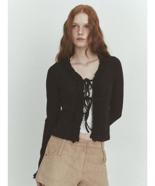 FRILL RIBBON CARDIGAN (BLACK)