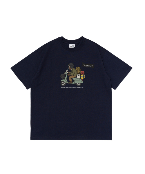WORKS & CO.(ワークス アンド コー)の「バイクアンドゴー メンズ 半袖Tシャツ (ネイビー)(Tシャツ/カットソー・レディース・その他・M/L/2XL/XL)」の1枚目の写真