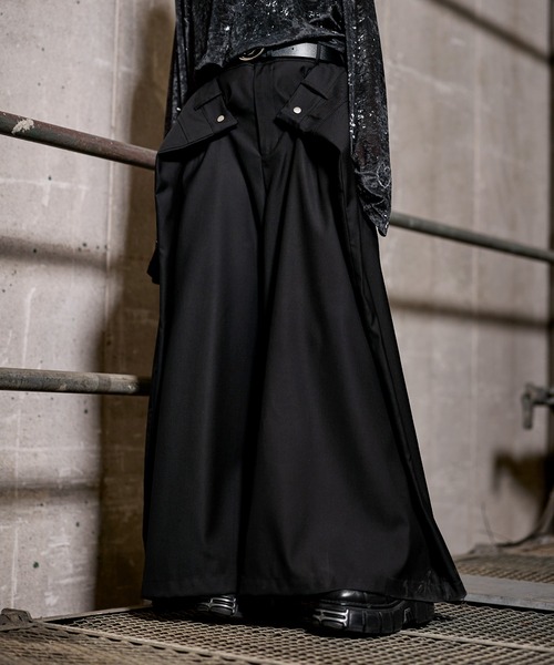 ERAR（エラー）の「【ERAR】【セットアップ対応】ダブルサイズアジャストフロントワイドスラックスパンツ（スラックス・メンズ・ブラック・S/M/L/XL）」の3枚目の写真