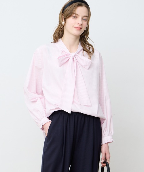 LE SOUK HOLIDAY(ルスークホリデー)の「ストライプボウタイブラウス(シャツ/ブラウス・レディース・ピンク/サックスブルー・M/L)」の2枚目の写真