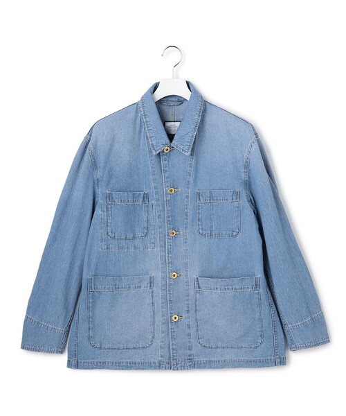 J.PRESS YORK STREET(ジェイプレスヨークストリート)の「【UNISEX】ライトオンス デニムカバーオール(デニムジャケット・メンズ・ダルブルー系/ネイビー系・SMALL/MEDIUM/LARGE)」の1枚目の写真