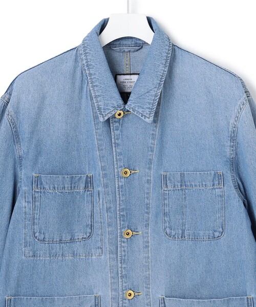 J.PRESS YORK STREET(ジェイプレスヨークストリート)の「【UNISEX】ライトオンス デニムカバーオール(デニムジャケット・メンズ・ダルブルー系/ネイビー系・SMALL/MEDIUM/LARGE)」の4枚目の写真