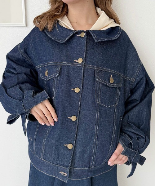 F i.n.t（フィント）の「袖口リボンデニムジャケット/fint フィント（デニムジャケット・レディース・ブラック/インディゴブルー・FREE）」の4枚目の写真