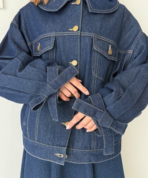 F i.n.t（フィント）の「袖口リボンデニムジャケット/fint フィント（デニムジャケット・レディース・ブラック/インディゴブルー・FREE）」の6枚目の写真
