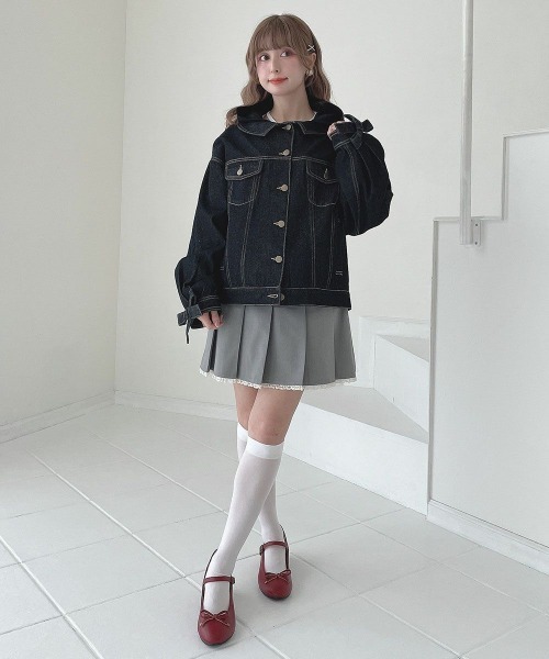 F i.n.t（フィント）の「袖口リボンデニムジャケット/fint フィント（デニムジャケット・レディース・ブラック/インディゴブルー・FREE）」の8枚目の写真