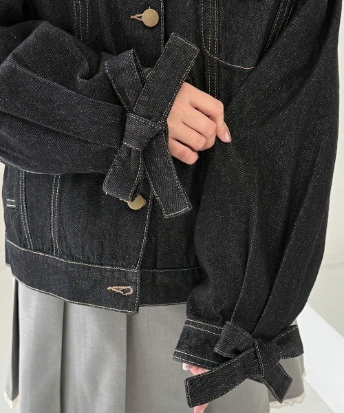 F i.n.t（フィント）の「袖口リボンデニムジャケット/fint フィント（デニムジャケット・レディース・ブラック/インディゴブルー・FREE）」の10枚目の写真