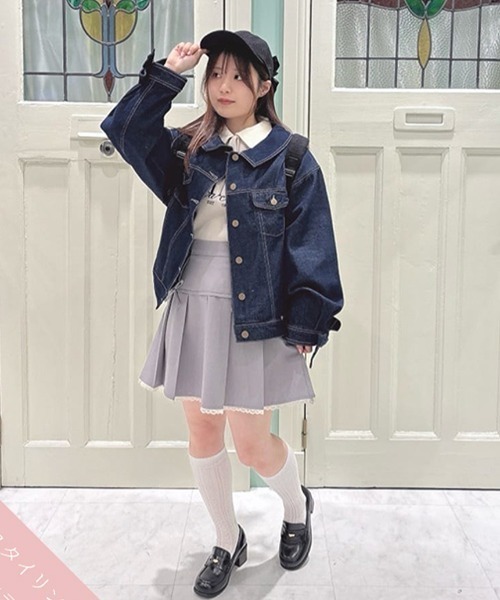 F i.n.t（フィント）の「袖口リボンデニムジャケット/fint フィント（デニムジャケット・レディース・ブラック/インディゴブルー・FREE）」の3枚目の写真