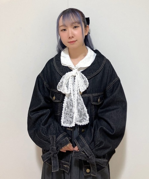 F i.n.t（フィント）の「袖口リボンデニムジャケット/fint フィント（デニムジャケット・レディース・ブラック/インディゴブルー・FREE）」の20枚目の写真